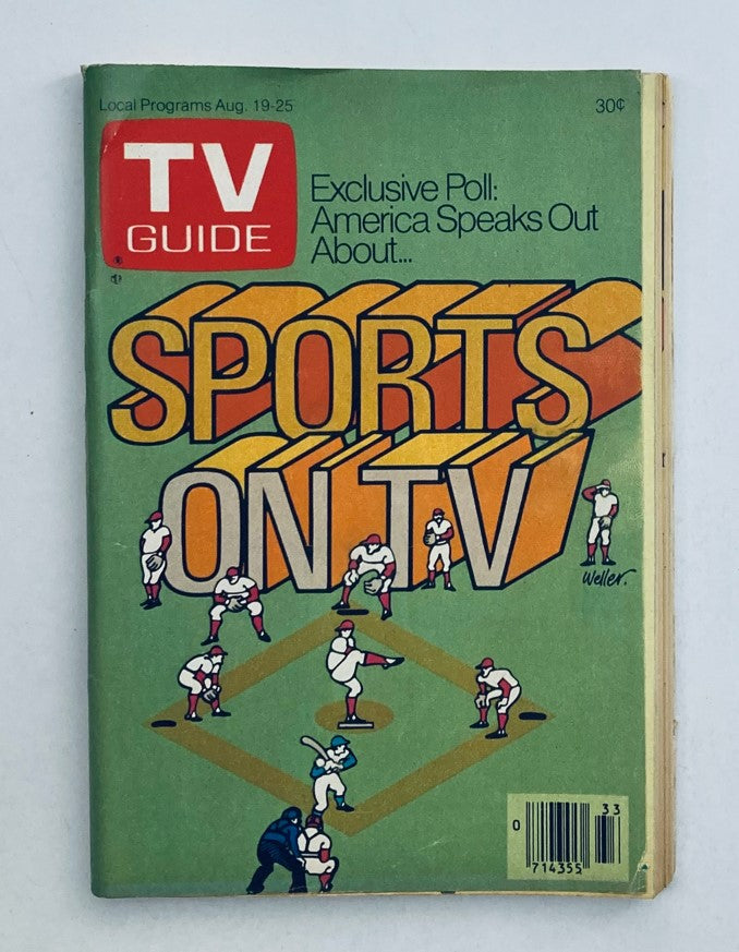 TV Guide Magazine August 19 1978 #1325 featuring 'Sports on TV' cover art with baseball players and vibrant colors, showcasing a nostalgic look at sports programming.