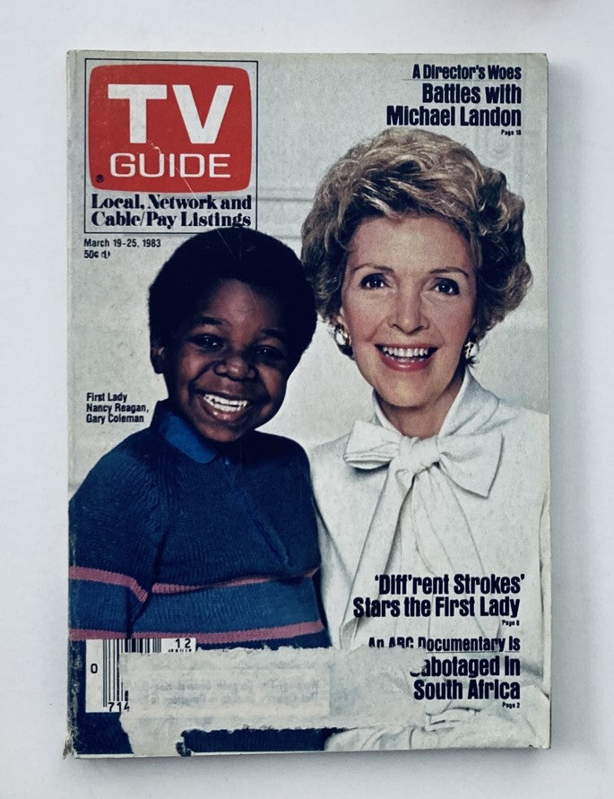 Cover of TV Guide Magazine from March 19, 1983 featuring Nancy Reagan and Gary Coleman, highlighting cultural moments in television history.