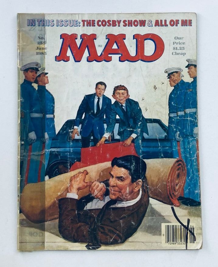 Cover of Mad Magazine June 1985 No. 255 featuring The Cosby Show & All of Me, showcasing humorous illustrations and characters.
