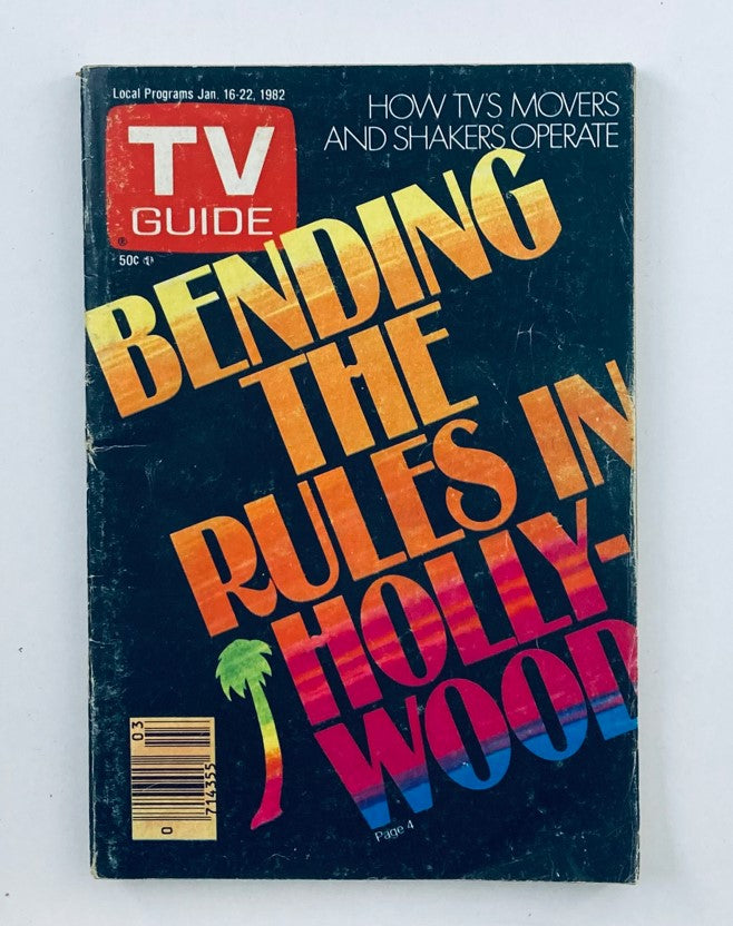 TV Guide Magazine January 16 1982 featuring the title 'Bending The Rules in Hollywood'. The cover showcases vibrant typography and hints at topics related to television industry movers and shakers.