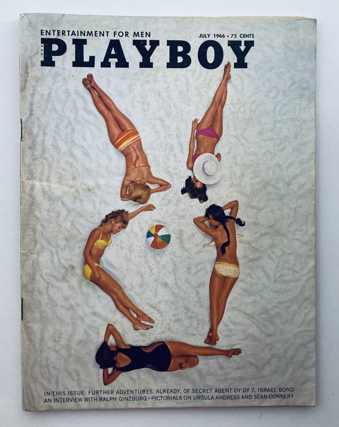 VTG Playboy Magazine July 1966 cover featuring multiple women on the beach, showcasing mid-60s summer fashion and culture.
