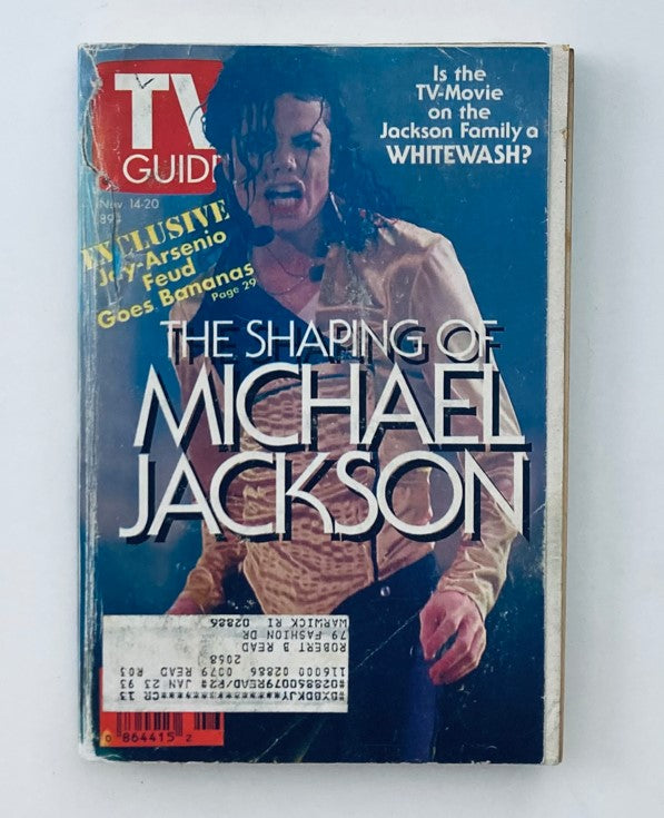 Cover of TV Guide Magazine from November 14, 1992 featuring Michael Jackson, with the title 'The Shaping of Michael Jackson' prominently displayed. The magazine has wear and creases, indicating its vintage condition.