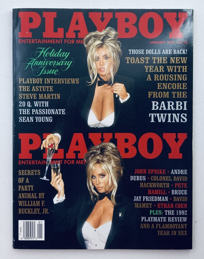Playboy Magazine January 1993 Vol 40 No. 1 cover featuring stunning models Shane and Sia, highlighting the Holiday Anniversary Issue.