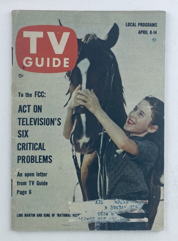 Cover of TV Guide Magazine April 8 1961 featuring Lori Martin and a horse, showcasing the magazine's iconic logo and theme of television history.