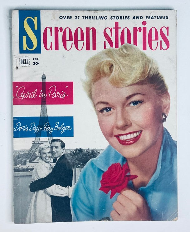 Vintage Screen Stories Magazine February 1953 featuring Doris Day on the cover with the Eiffel Tower in the background, highlighting the iconic era of Hollywood cinema.