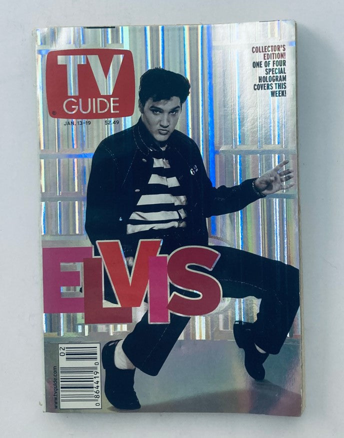 TV Guide Magazine January 13 2001 featuring Elvis Presley on the cover, showcasing vibrant holographic effects and iconic design.