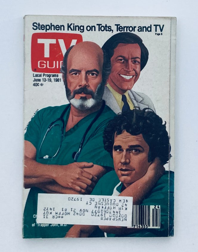 TV Guide Magazine cover from June 13, 1981 featuring characters from popular shows including illustrations of actors, with a headline about Stephen King on Tots, Terror and TV.