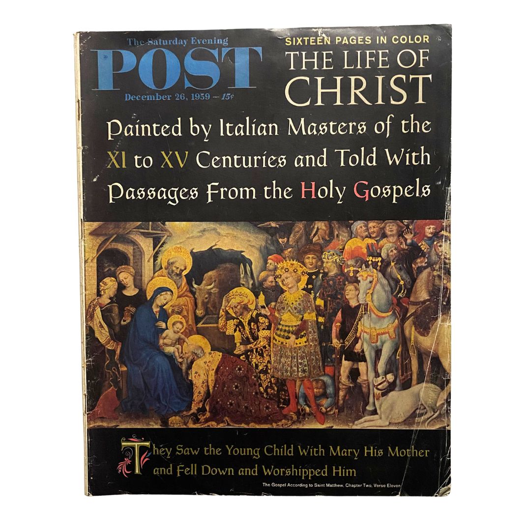 Cover of Saturday Evening Post Magazine December 26, 1959 featuring 'The Life of Christ' with artwork by Italian masters and text about Saint Matthew's Gospel.