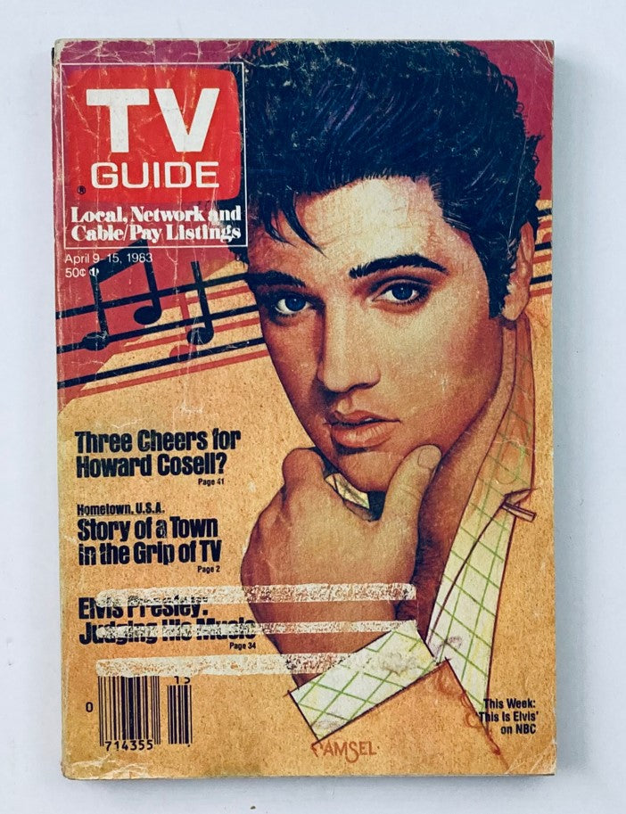 TV Guide Magazine from April 9, 1983 featuring Elvis Presley on the cover, showcasing vintage design and nostalgia for classic television and music.