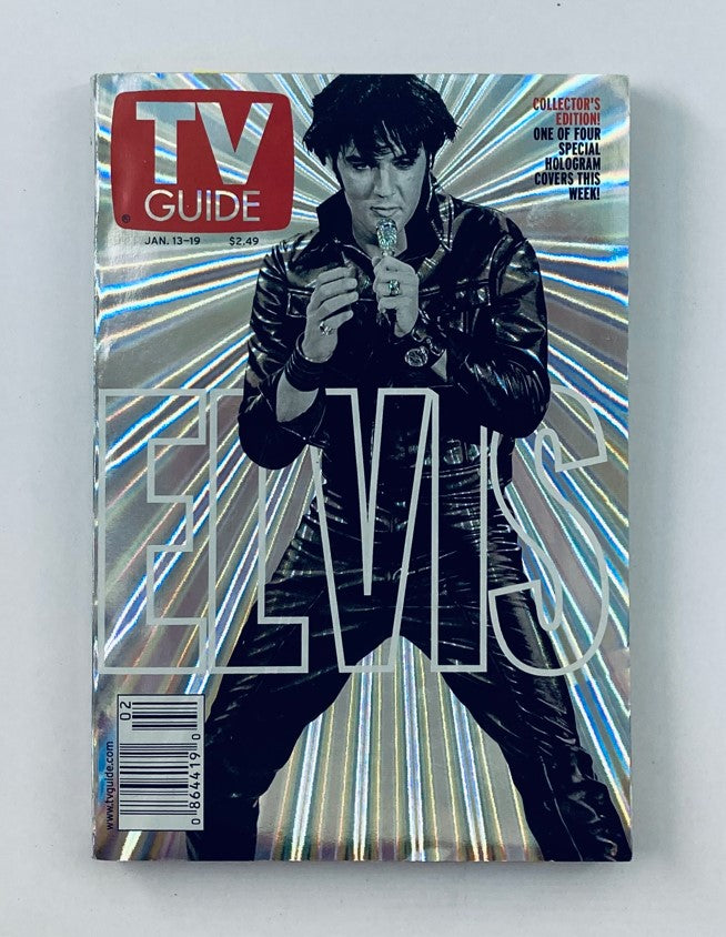 TV Guide Magazine cover from January 13, 2001 featuring Elvis Presley, showcasing a striking design with holographic elements and the title 'ELVIS' prominently displayed.