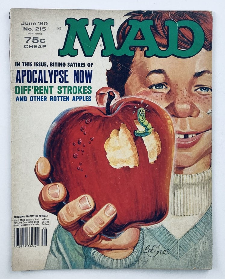 Cover of Mad Magazine June 1980 No. 215 featuring a parody of Apocalypse Now, with colorful illustration and humorous text describing biting satires.