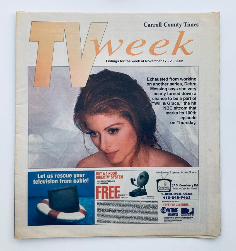 Cover of TV Week Magazine from November 17, 2002, featuring Debra Messing from 'Will & Grace'. The magazine highlights the excitement of the show's 100th episode and offers listings for the week.