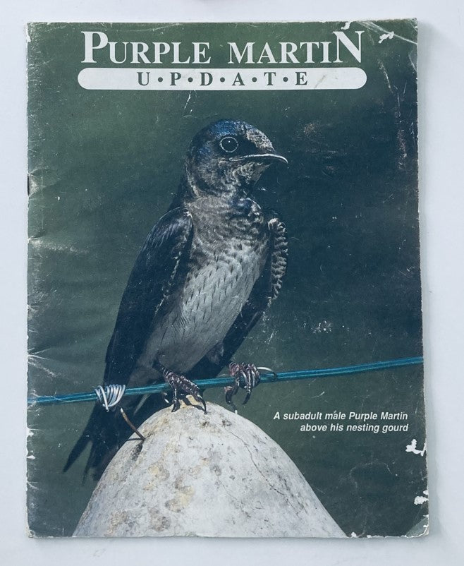 Cover of VTG Purple Martin Update Above His Nesting Ground No Label, featuring a subadult male Purple Martin perched above its nesting gourd.