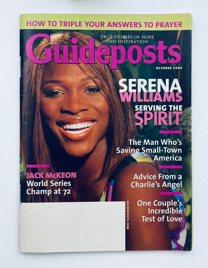 Cover of Guideposts Magazine, October 2004, Volume 59, No. 8 featuring Serena Williams, showcasing her contribution to women's sports and highlighting the magazine's theme of hope and inspiration.