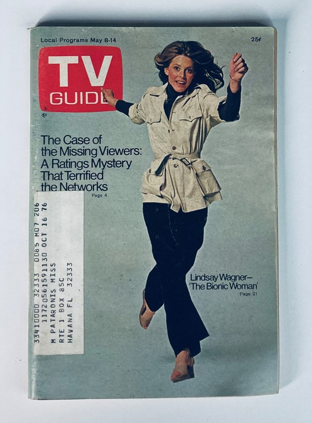 TV Guide Magazine May 8 1976 #1206 cover featuring Lindsay Wagner, showcasing her iconic role in 'The Bionic Woman', with articles on television history and cultural trends from the 1970s.