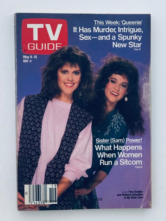 TV Guide Magazine May 9 1987 featuring My Sister Sam on the cover, showcasing actresses Pam Dawber and Rebecca Schaeffer. This vintage issue highlights key shows from the 1980s television era.