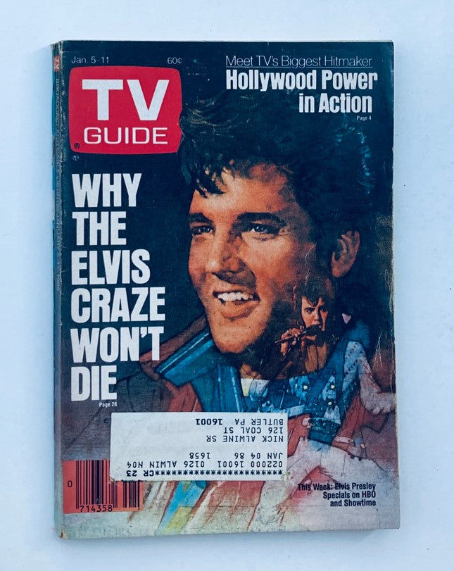 Cover of TV Guide Magazine January 5 1985 featuring Elvis Presley, showcasing the headline 'Why the Elvis Craze Won't Die' with a vibrant portrait of Elvis on the front.