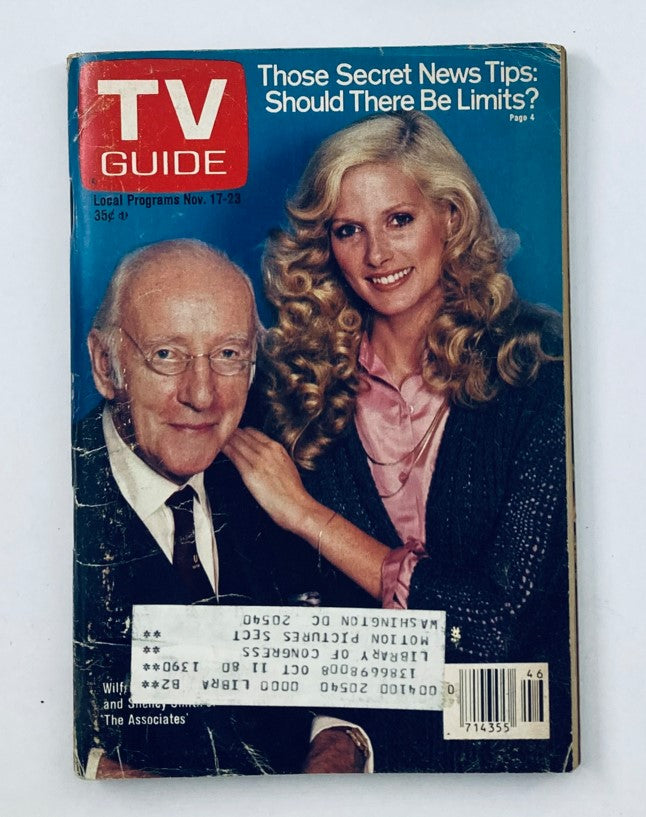 TV Guide Magazine cover from November 17, 1979, featuring Wilfred Hyde-White and a blonde woman, with a headline discussing secret news tips.