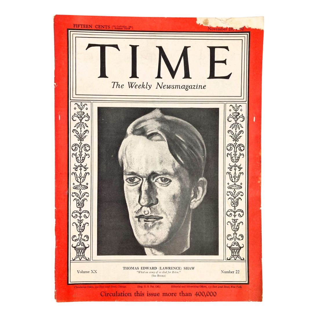 Time Magazine November 28 1932 Vol 20 #22 Thomas Edward Lawrence Shaw