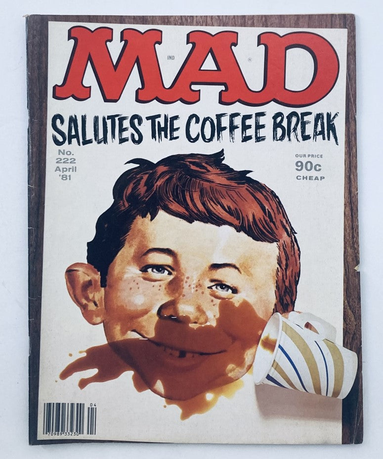 Cover of VTG Mad Magazine April 1981 No. 222 titled 'Undressed To Kill', featuring a humorous illustration of a young boy covered in coffee stains, reflecting the magazine's iconic satire and comedic style.