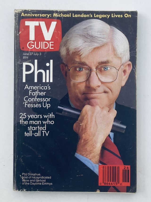 TV Guide Magazine cover from June 27, 1992 featuring Phil Donahue, known as America's Father Confessor, highlighting his 25 years in television. The cover includes the title and other promotional text.