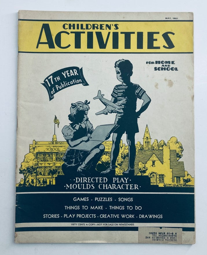 Cover of Children's Activities for Home and School, May 1951, showcasing the 17th year of publication featuring children engaged in various activities and crafts.