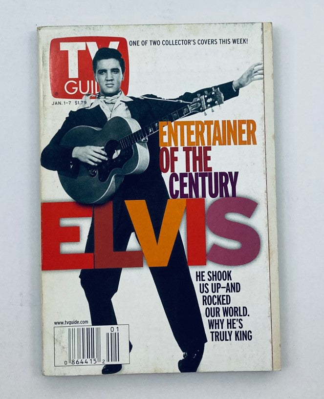 TV Guide Magazine cover from January 1, 2000 featuring Elvis Presley as the Entertainer of the Century. The cover highlights Elvis with a guitar, symbolizing his impact on music and culture.