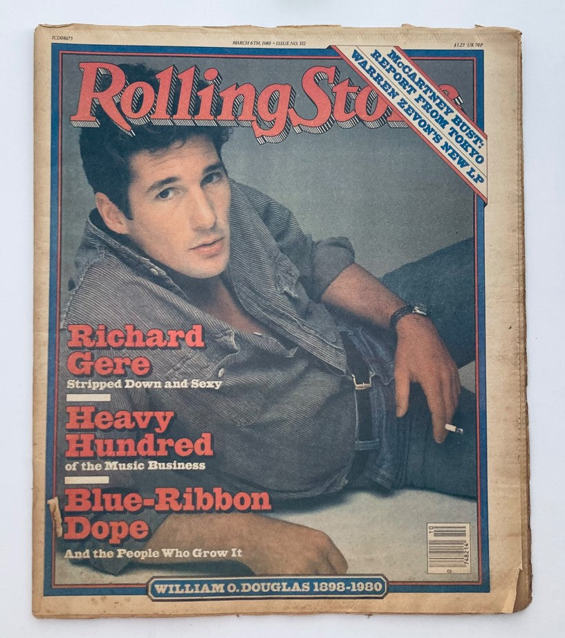 Cover of VTG Rolling Stone Magazine March 6, 1980 No. 312 featuring Richard Gere, showcasing his charisma and style from the early 1980s.