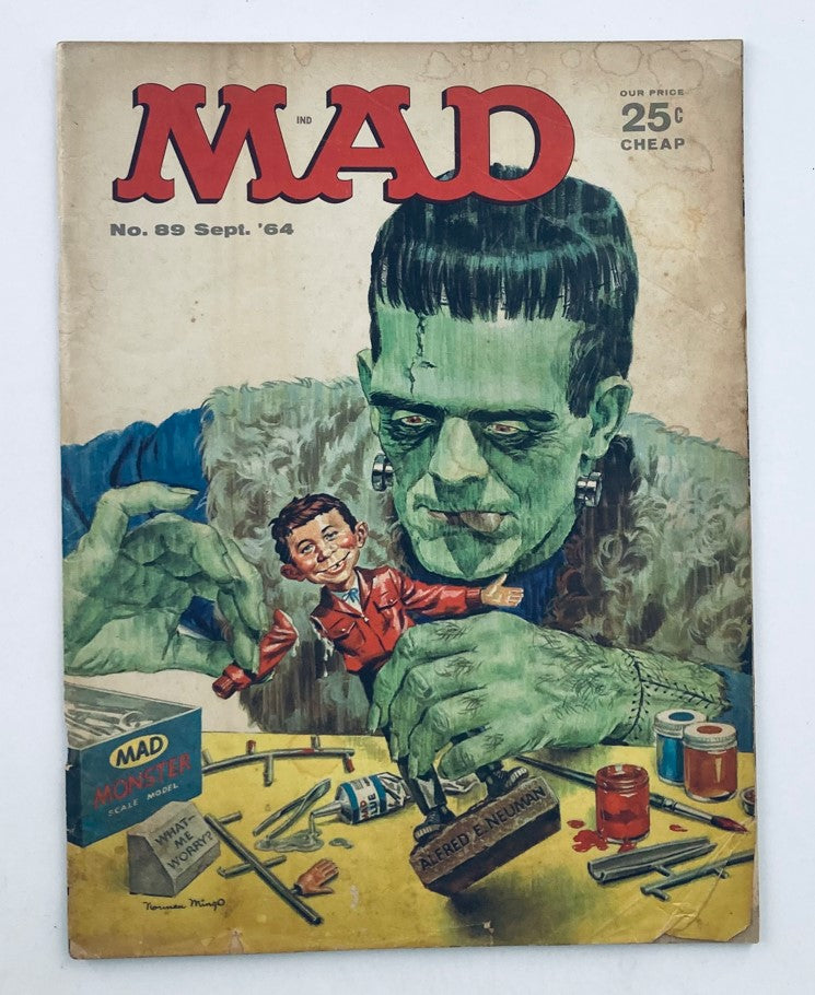 Cover of Mad Magazine September 1964 No. 89 titled 'The Phewgitive' featuring iconic artwork with a humorous Frankenstein monster and a small character depicting Alfred E. Neuman. This vintage issue is graded 4.0 in Very Good condition.