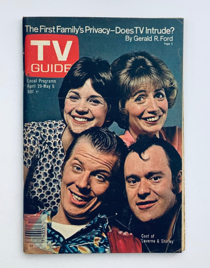 TV Guide Magazine from April 29, 1978 featuring Cindy Williams and the cast of 'Laverne & Shirley', highlighting television history and nostalgia.