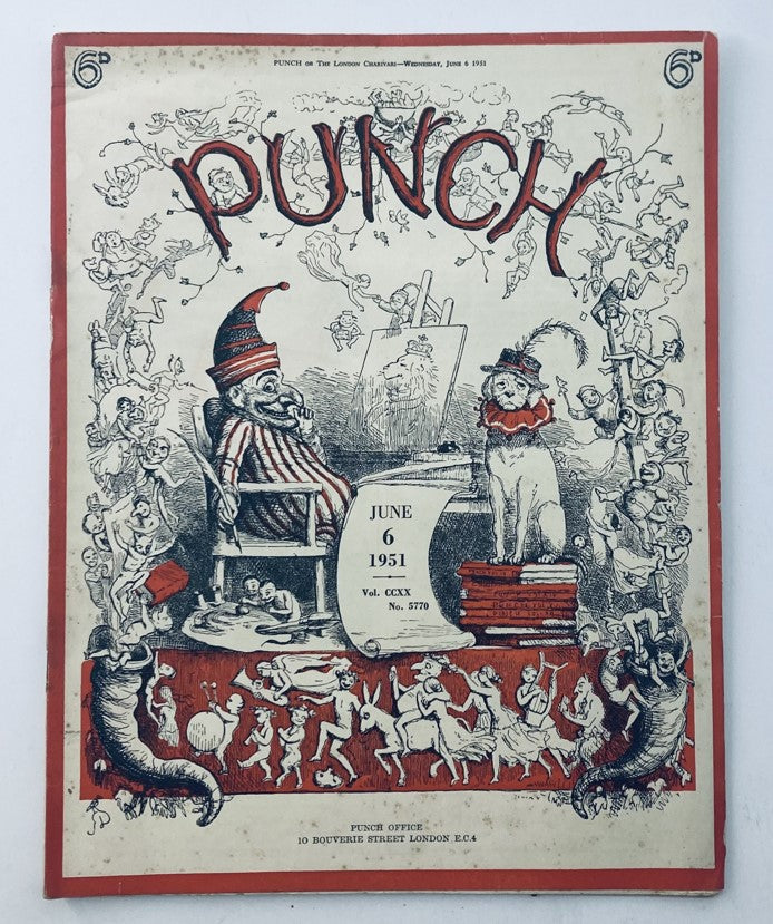 Cover of VTG Punch Magazine June 6 1951 Vol 220 #5770 featuring humorous cartoons related to WWII.
