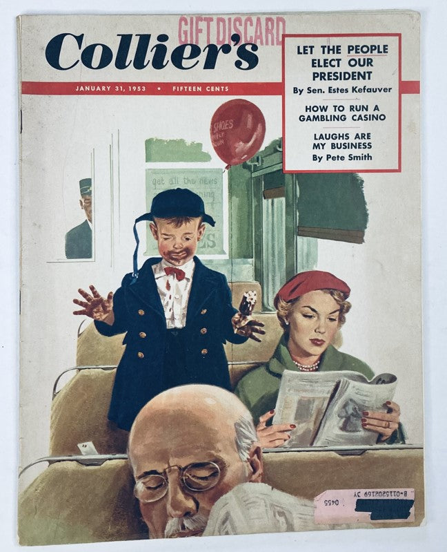 Cover of VTG Collier's Magazine, January 31, 1953, Volume 131, No. 5, featuring a humorous illustration related to the theme 'Laughs Are My Business.'