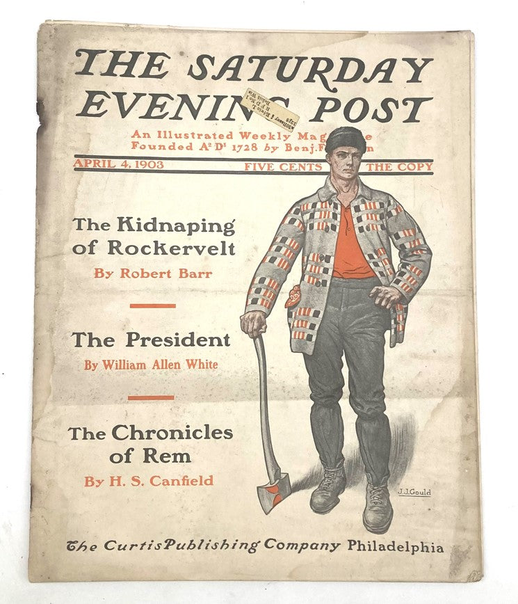 Saturday Evening Post Illustrated Cover April 4, 1903 featuring The Chronicles of Rem with a prominently displayed man in uniform and artistic elements.