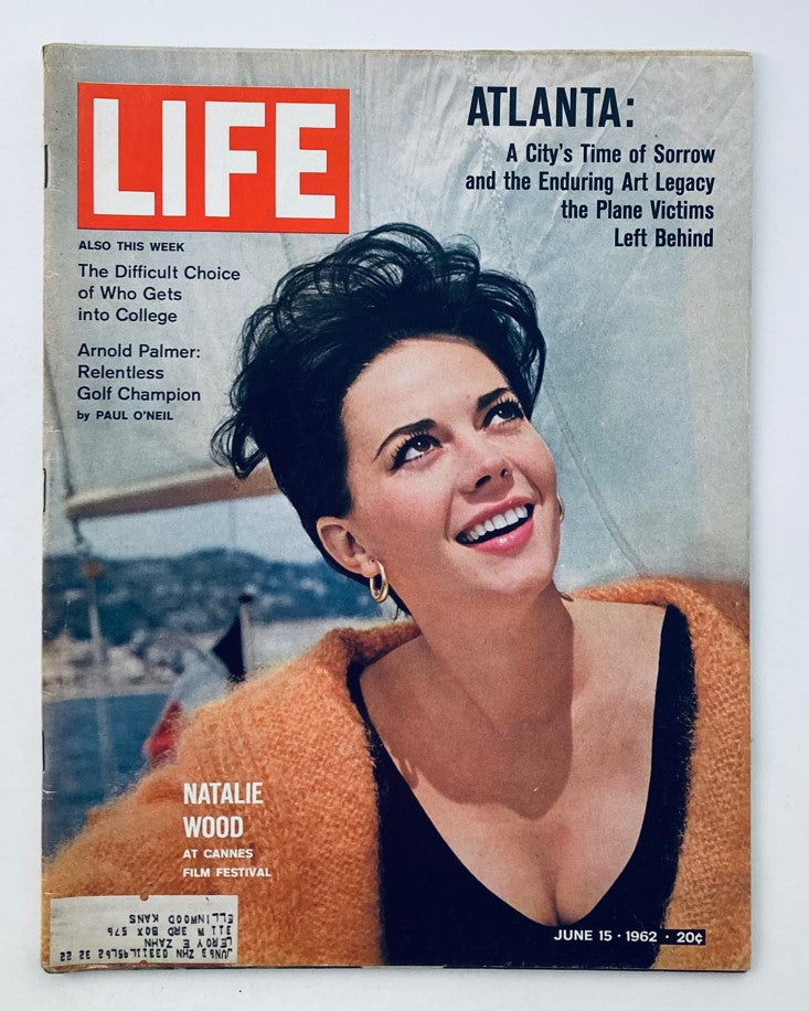 Cover of VTG Life Magazine June 15 1962 featuring Natalie Wood at Cannes Film Festival, showcasing her glamorous style and capturing a moment in cinematic history.