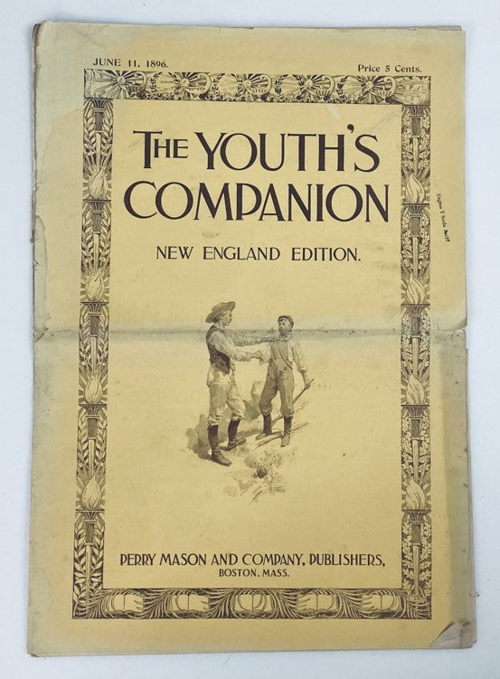 Cover of The Youth's Companion Magazine dated June 11, 1896, featuring an illustration of two individuals, with the title highlighted and labeling it as the New England Edition.