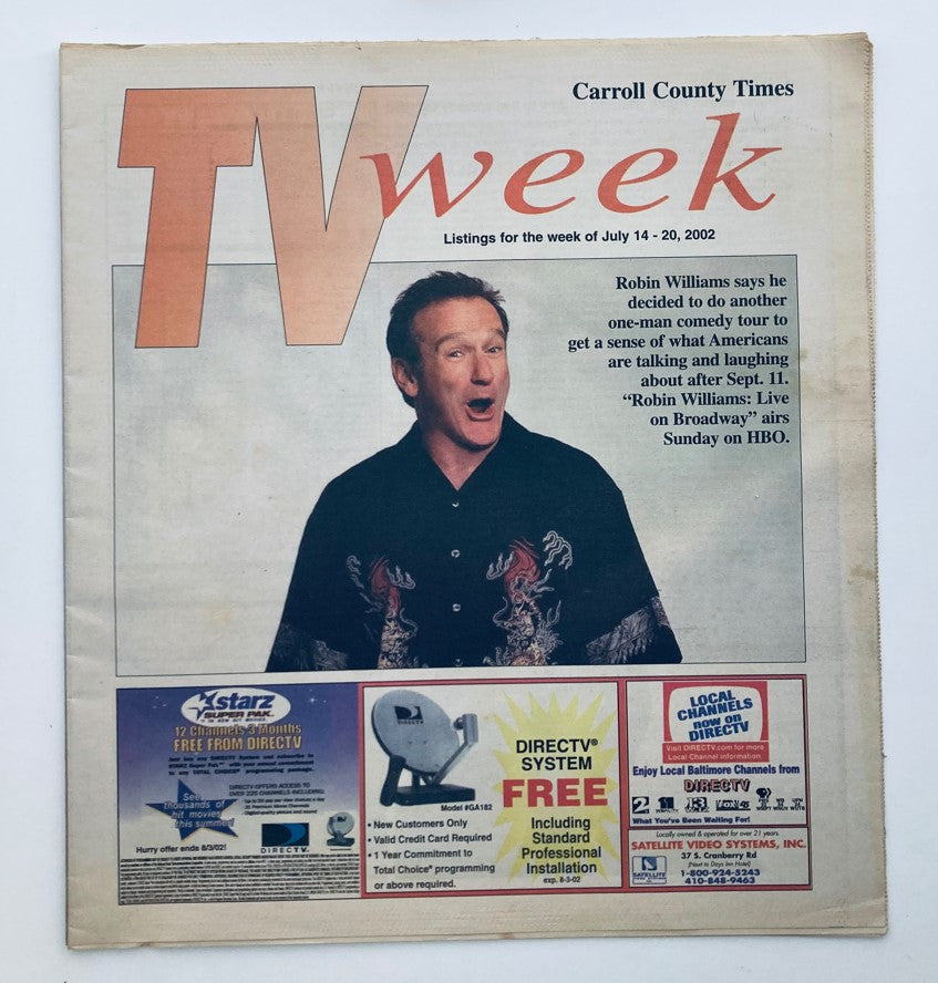 Cover of TV Week Magazine from July 14, 2002, featuring Robin Williams Live on Broadway. This collectible issue highlights Williams' comedic performance and its significance in entertainment history.