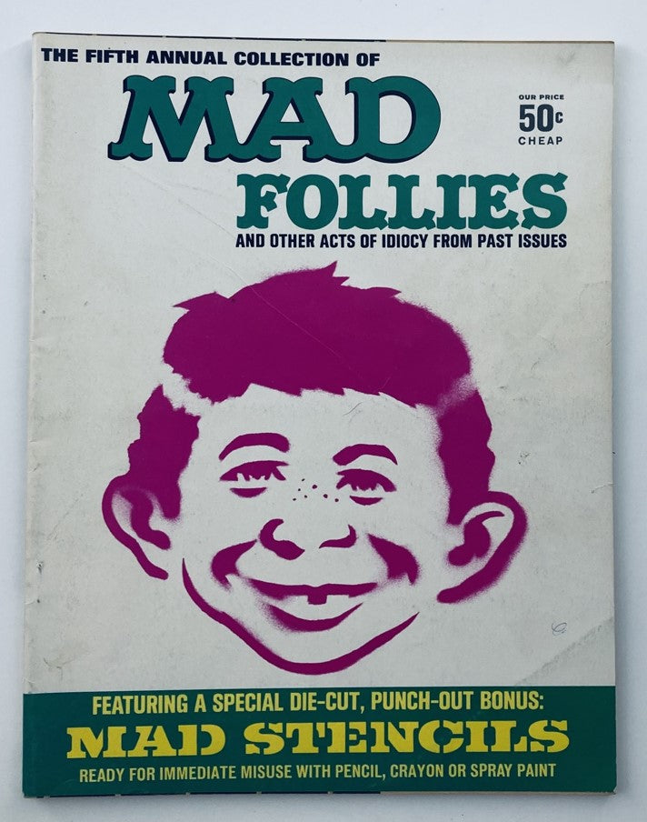 Cover of Mad Magazine 1967 5th Annual Collection of Mad Follies featuring a humorous illustration of a character's smiling face, showcasing vintage comic art and iconic design.