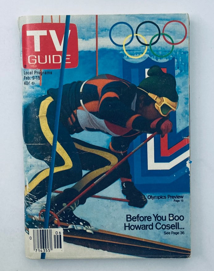 Cover of TV Guide Magazine February 9 1980 Olympics Preview NY Metro Ed., featuring an athlete skiing with Olympic rings and a colorful design, representing the excitement of the Winter Olympics.