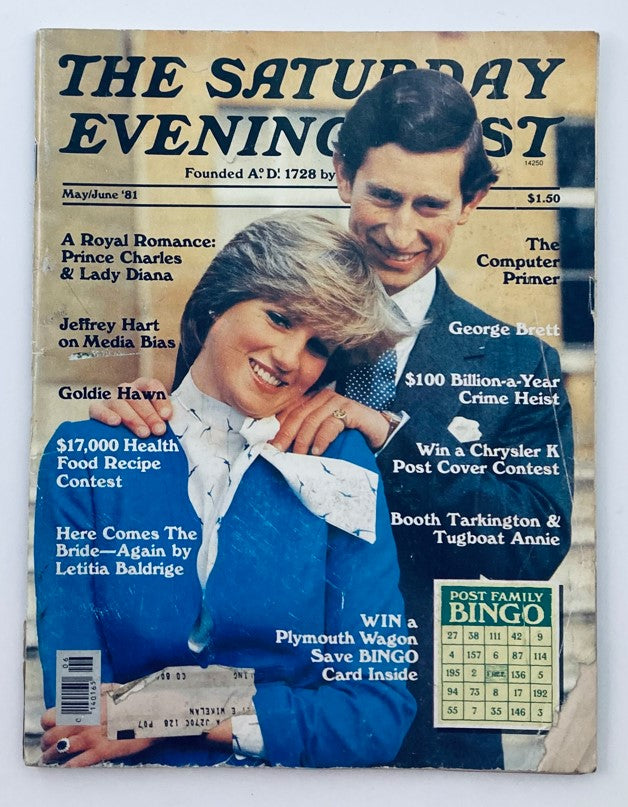 Cover of the Saturday Evening Post Magazine from May 1981 featuring Prince Charles and Lady Diana, showcasing a royal romance theme, with vibrant colors and vintage design elements.