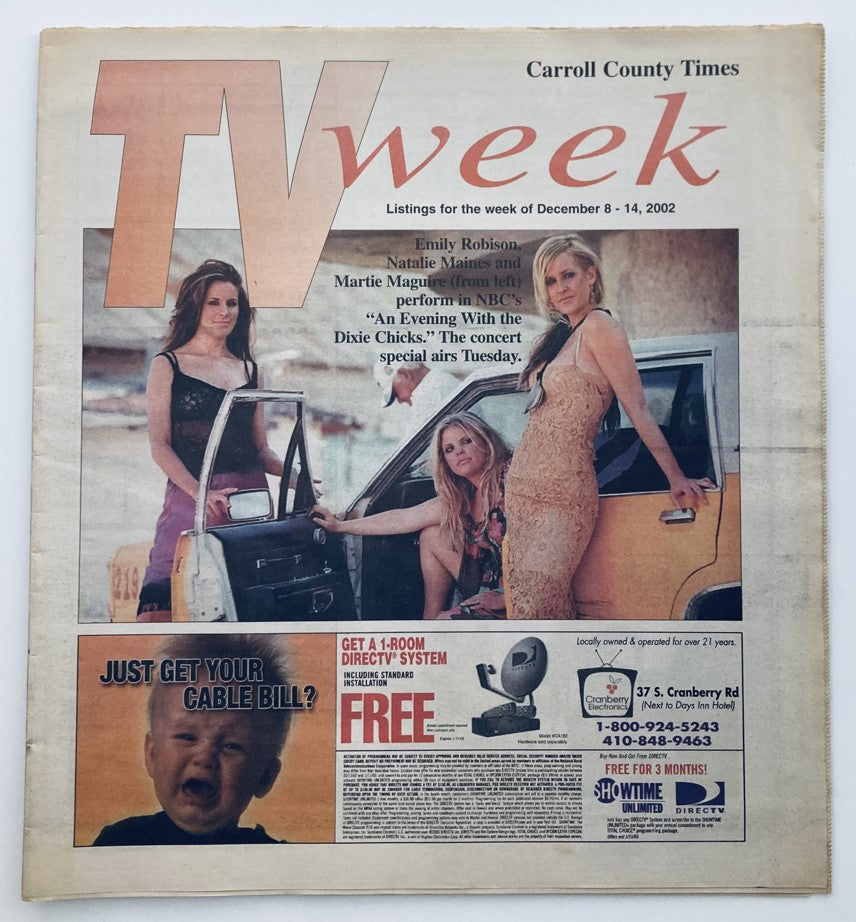 TV Week Magazine December 8 2002 featuring Emily Robinson and Natalie Maines on the cover, showcasing a vintage television culture theme.