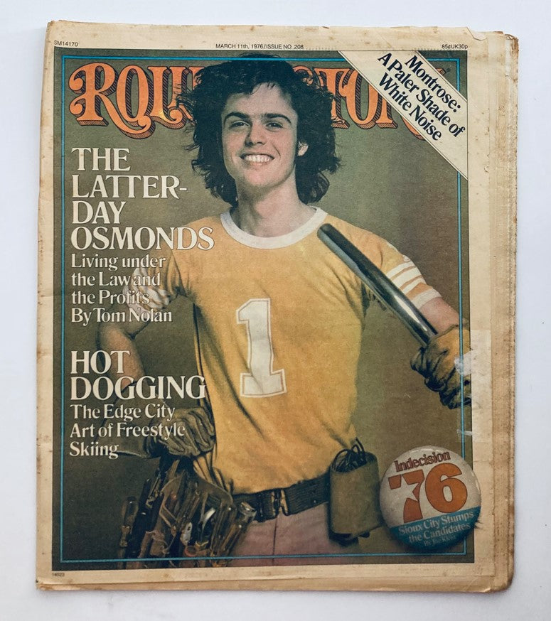 Vintage Rolling Stone Magazine cover from March 11, 1976, featuring the Latter-Day Osmonds. The cover highlights the article 'Living under the Law and the Profits' by Tom Nolan, capturing a nostalgic glimpse into 1970s pop culture.
