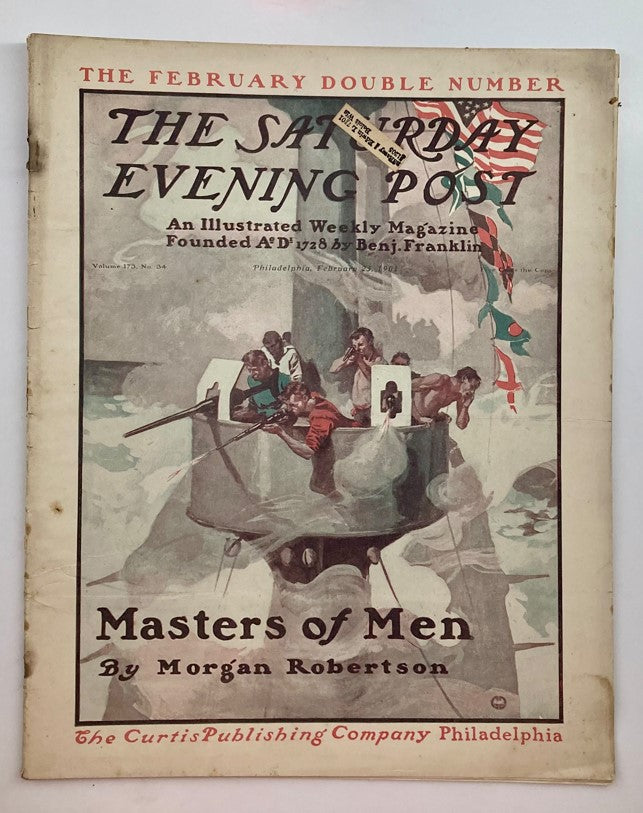 Cover of the Saturday Evening Post Illustrated Magazine from February 23, 1901, titled 'Masters of Men,' featuring dynamic artwork and historical themes.