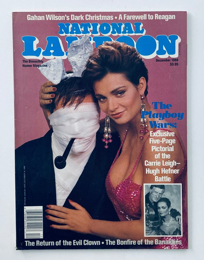 Cover of National Lampoon Magazine December 1988, featuring the title 'The Playboy Wars,' showcasing a humorous and satirical take on media culture with a unique illustration and bold graphics.