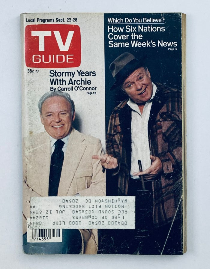 Cover of TV Guide Magazine September 22 1979 #1382 featuring Carroll O'Connor and promotional content about television programs.