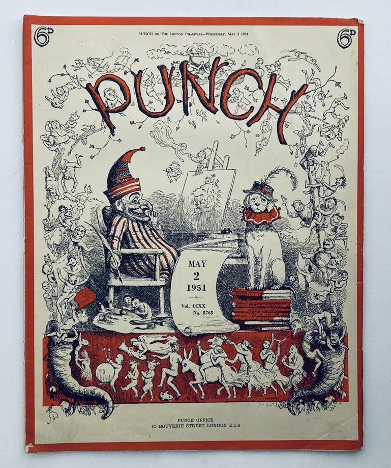 Cover of Punch Magazine May 2, 1951, showcasing humorous illustrations and cartoons from the post-WWII era, Volume 220, No. 5765.