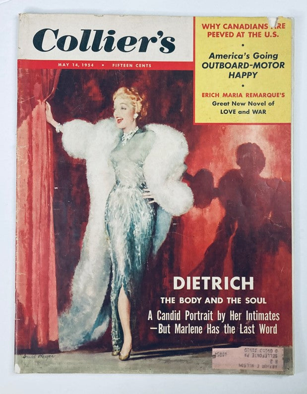 VTG Collier's Magazine May 14 1954 Vol 133 No. 10 featuring a glamorous cover image of Marlene Dietrich, showcasing the article 'Dietrich: The Body and The Soul'.