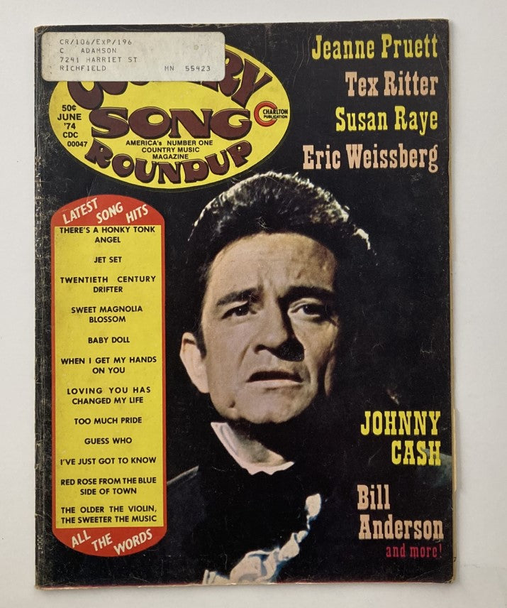 Vintage Country Song Roundup Magazine Cover from June 1974 featuring Johnny Cash and Bill Anderson, showcasing the essence of classic country music.