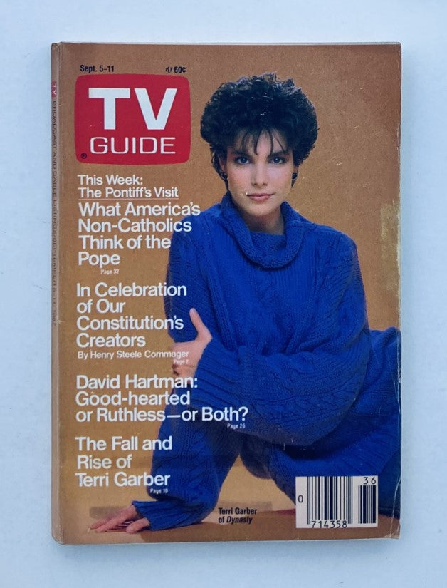 Cover of TV Guide Magazine from September 5, 1987 featuring Terri Garber. The magazine highlights popular television shows and includes articles on cultural topics of the era, serving as a vintage collectible for enthusiasts.