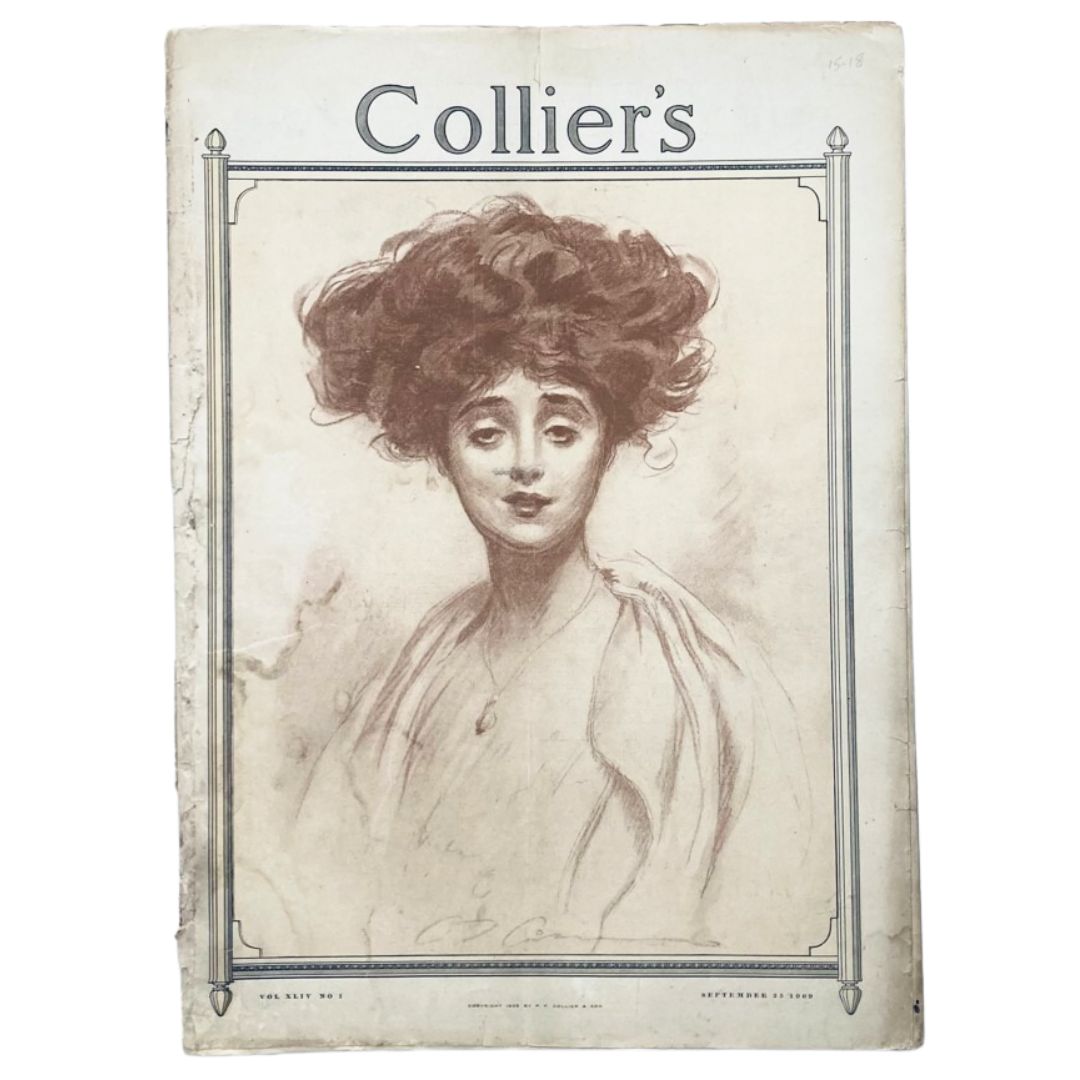 Cover of VTG Collier's Magazine September 25 1909, featuring an artistic portrait of a woman with voluminous hair.