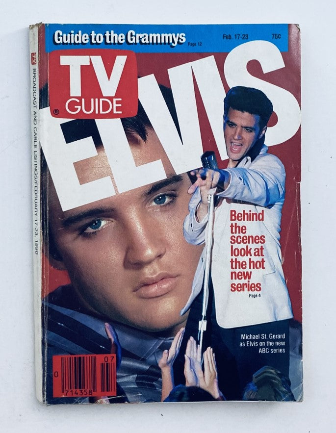 TV Guide Magazine February 17 1990 featuring Elvis Presley on the cover, showcasing the Cincinnati edition, highlighting the behind the scenes look at the new series with Michael St. Gerard as Elvis.